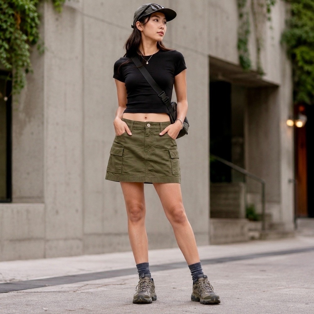 Levi's Womens '94 Cargo Mini Skirt Olive Green Cotton Utility Gorpcore BTC Sz 29
